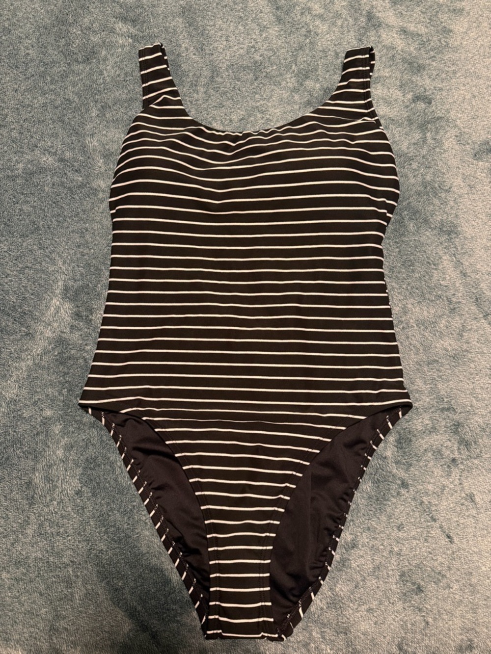 NWOT Land's End Striped Full‎ Coverage Tie Back One Piece Swimsuit Black/White M